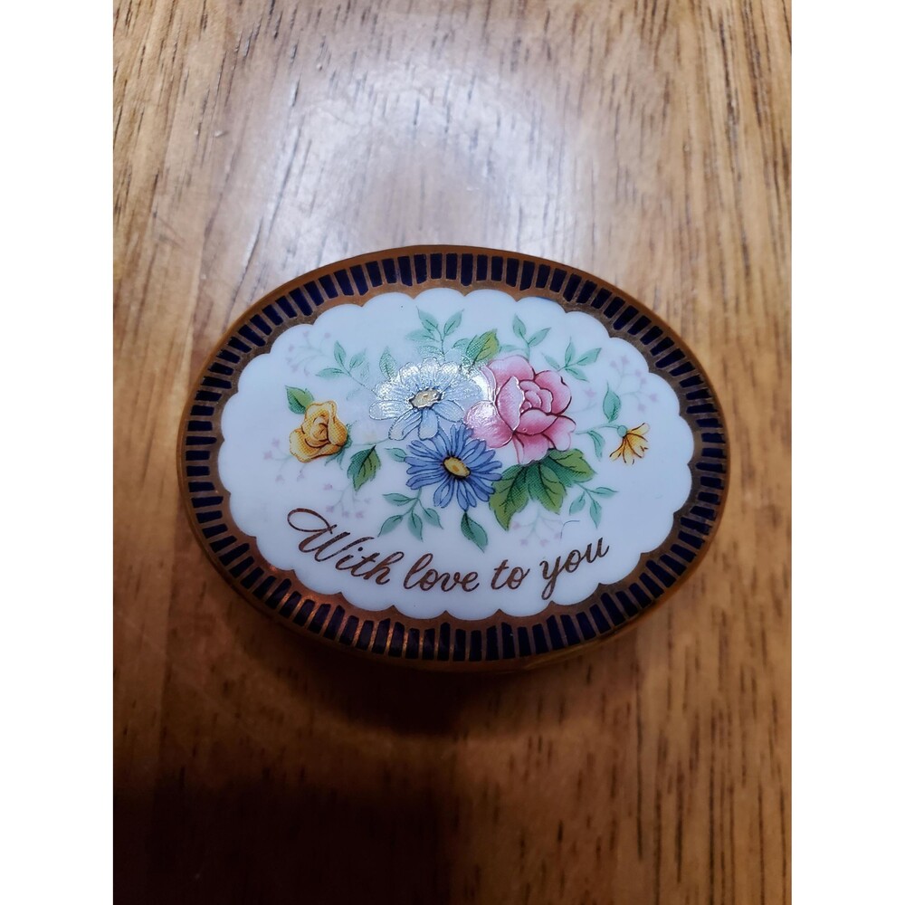 1986 Avon Mothers Day Trinket Box – Cobalt Blue Floral Jewelry Dish